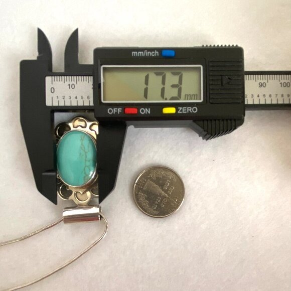 Sterling Silver 925 Mexico Large Oval Faux Turquoise Floral Pendant Necklace - Picture 15 of 16